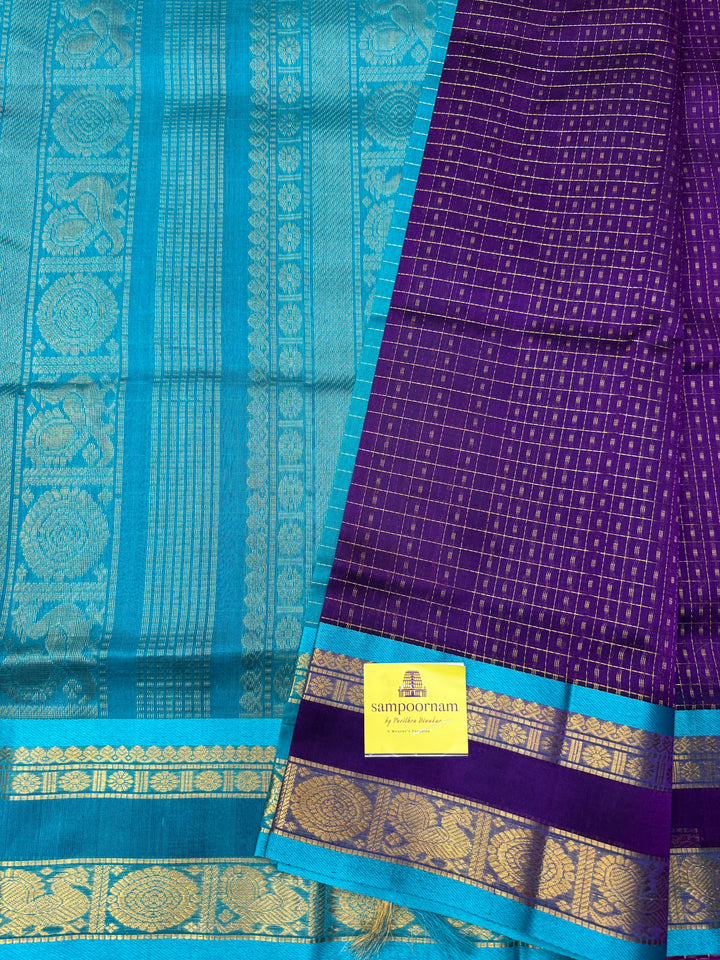 Vadamalli with Turquoise Blue , Zari  butta in the body , rettapet  border and rich Pallu Lakshadeepam Silk Cotton Saree