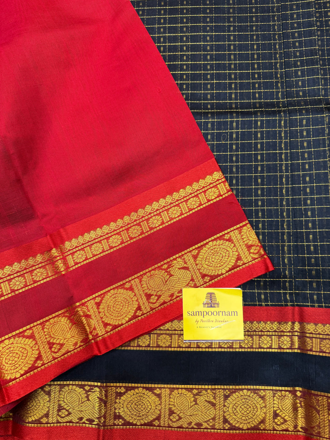 Dark Blue with Red , Zari  butta in the body , rettapet border and rich Pallu Lakshadeepam Silk Cotton Saree
