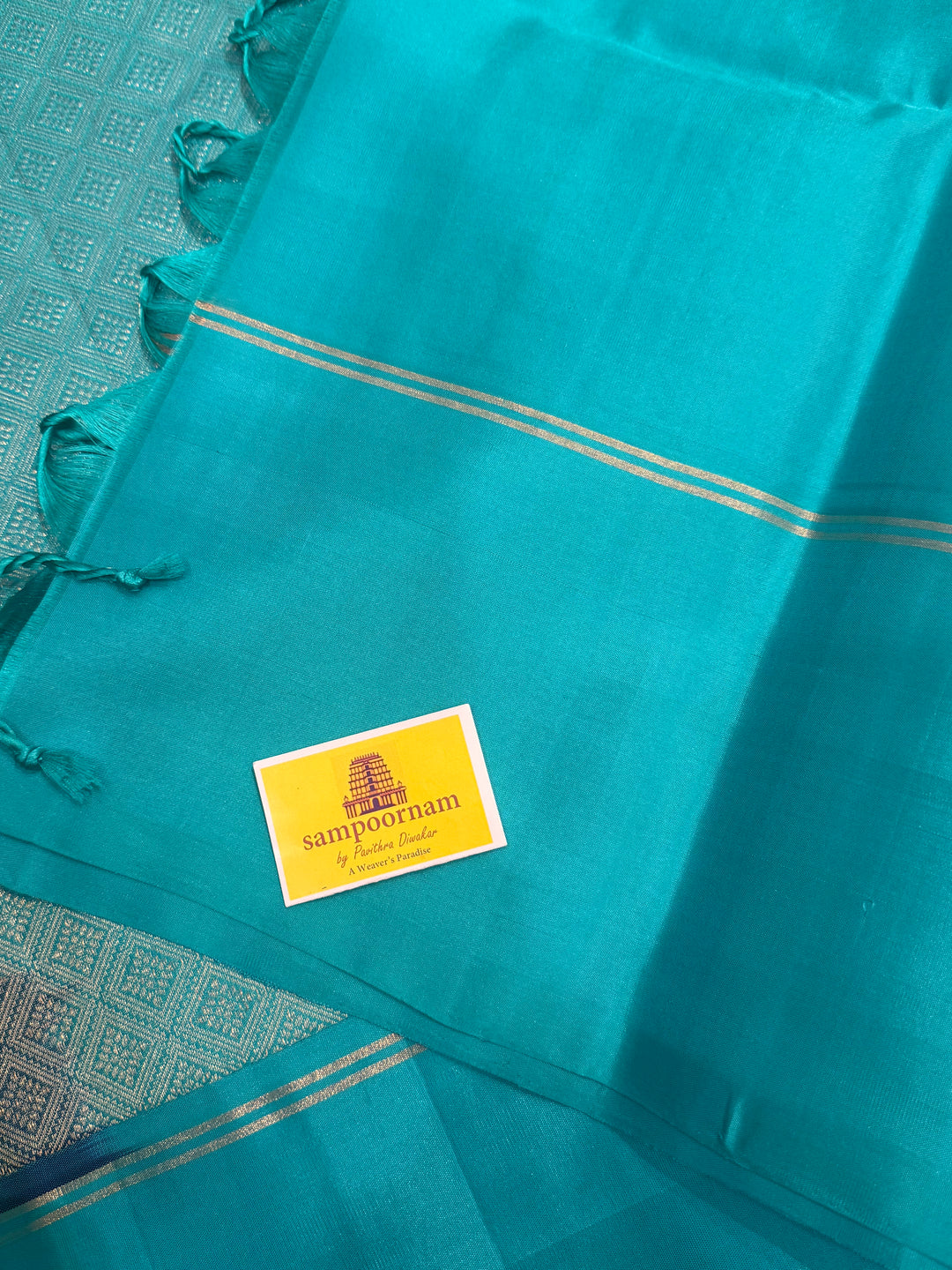 Dark Blue with Light Blue , rich zari rudraksh butta in the body and  grand Pallu , pure soft silk saree