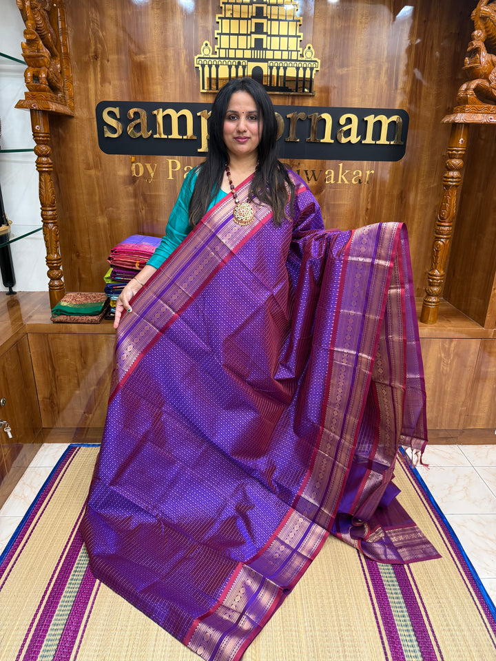 Double Shaded Vadamalli , Zari  butta in the body , Traditional border and rich Pallu Lakshadeepam Silk Cotton Saree