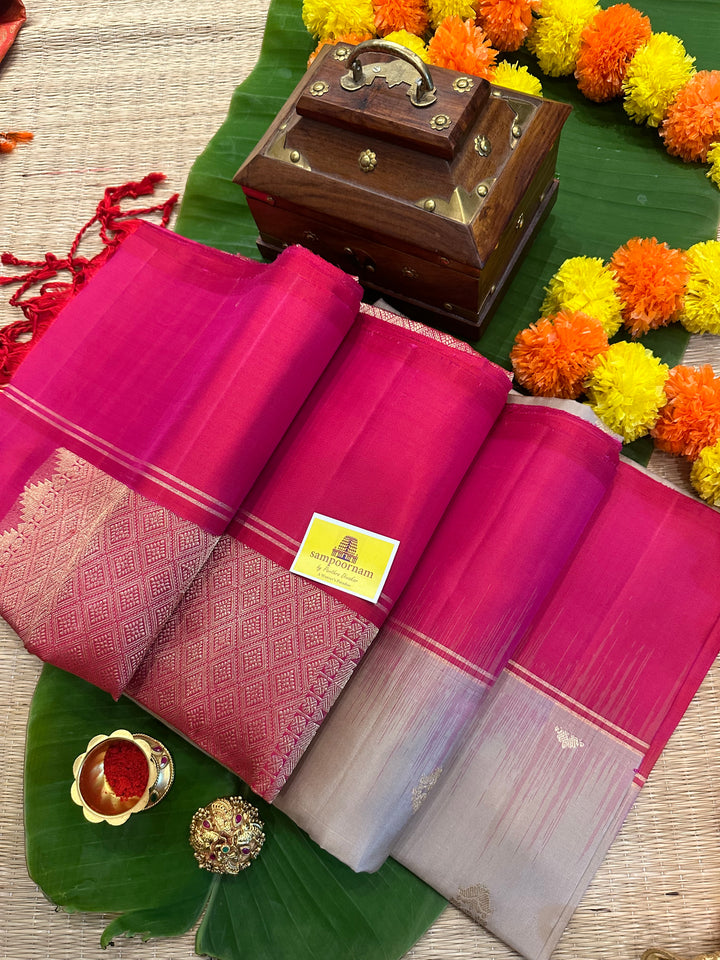 Ven Pattu with Pinkish Red , Zari Butta in the Body, Plain Border Rich Pallu  Pure Soft Silk Saree