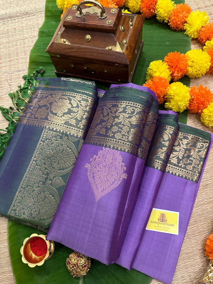 Lavender with Green ,Rich Zari Border And Rich Pallu with Zari Motif in the Body  Pure Soft Silk Saree