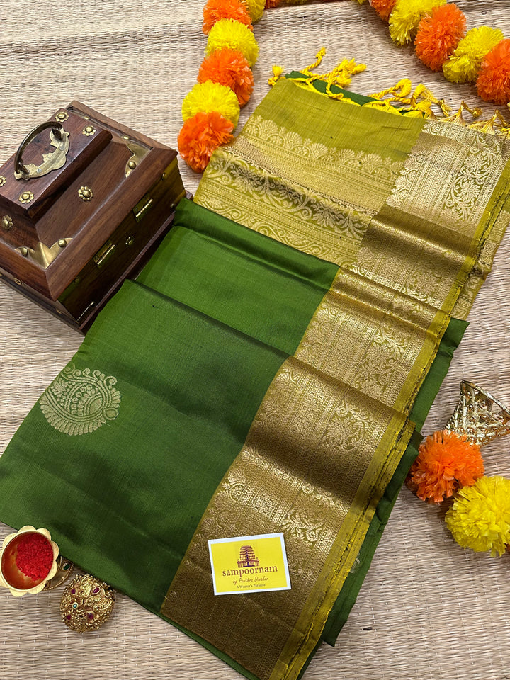 Green with Lemon Yellow Rich Zari Motif in the Body and Rich Pallu  Pure Soft Silk Saree