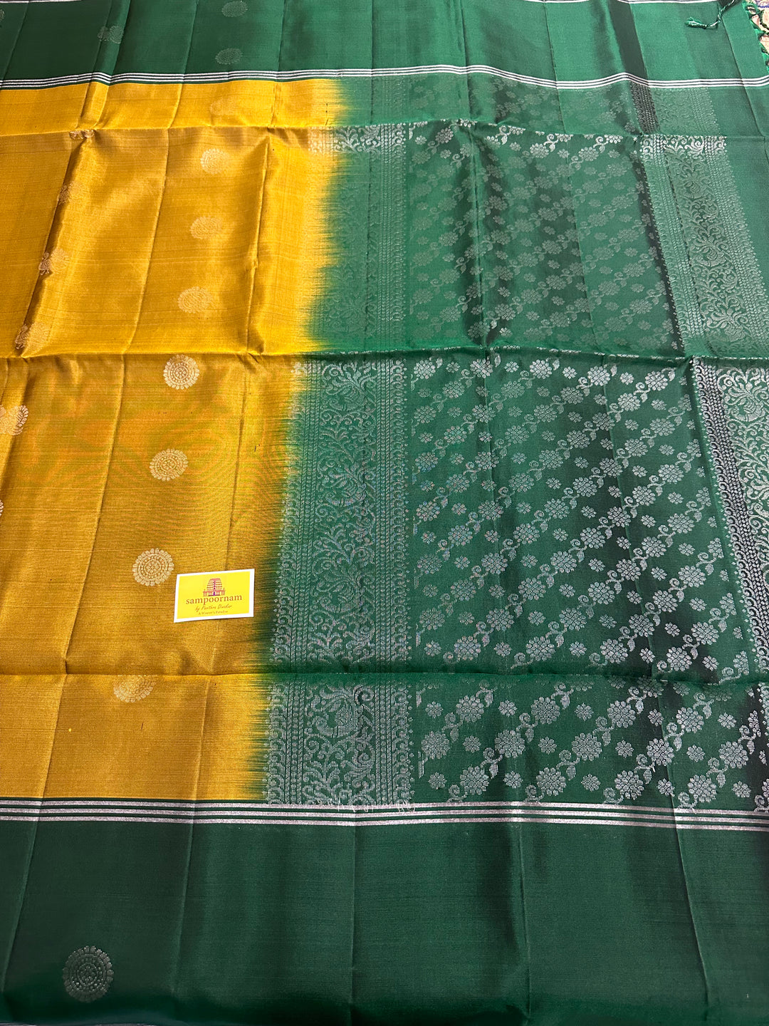 Fenugreek Vendhayam With Green , Annam Rudraksh Silver Zari Butta in Body Rich Pallu Pure Soft Silk Saree