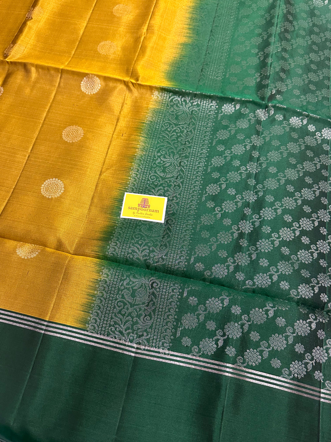 Fenugreek Vendhayam With Green , Annam Rudraksh Silver Zari Butta in Body Rich Pallu Pure Soft Silk Saree