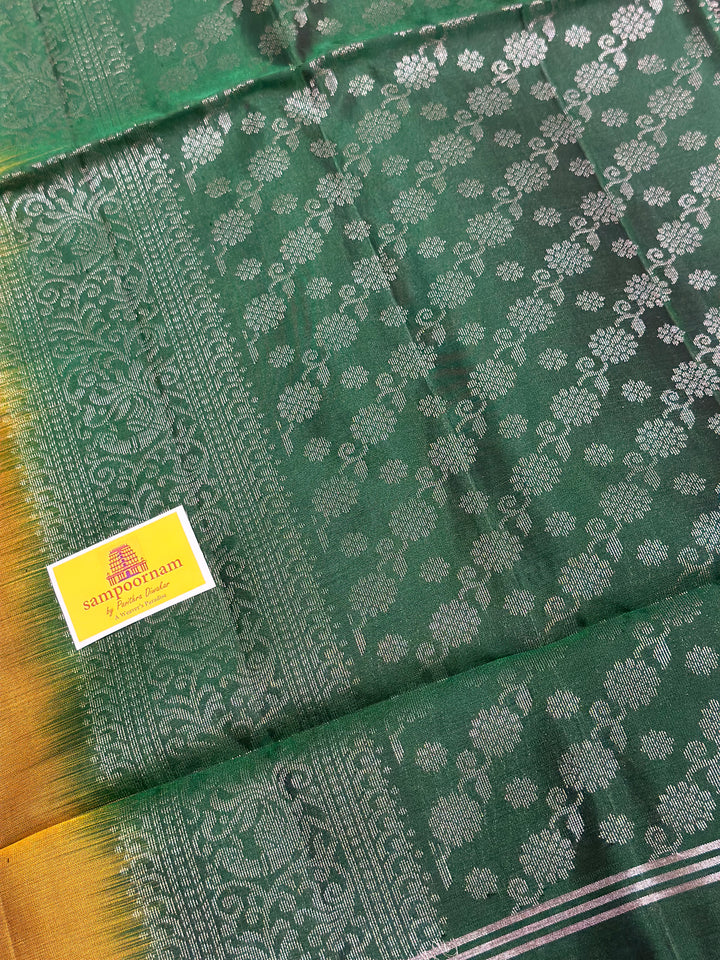 Fenugreek Vendhayam With Green , Annam Rudraksh Silver Zari Butta in Body Rich Pallu Pure Soft Silk Saree