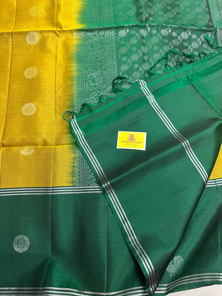 Fenugreek Vendhayam With Green , Annam Rudraksh Silver Zari Butta in Body Rich Pallu Pure Soft Silk Saree