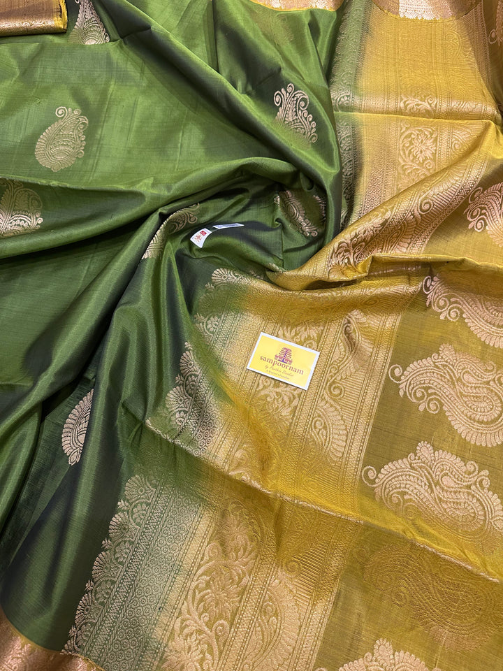 Green with Lemon Yellow Rich Zari Motif in the Body and Rich Pallu  Pure Soft Silk Saree