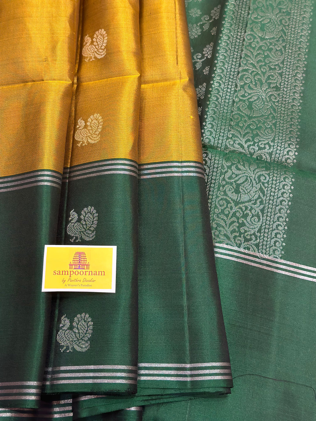 Fenugreek Vendhayam With Green , Annam Rudraksh Silver Zari Butta in Body Rich Pallu Pure Soft Silk Saree