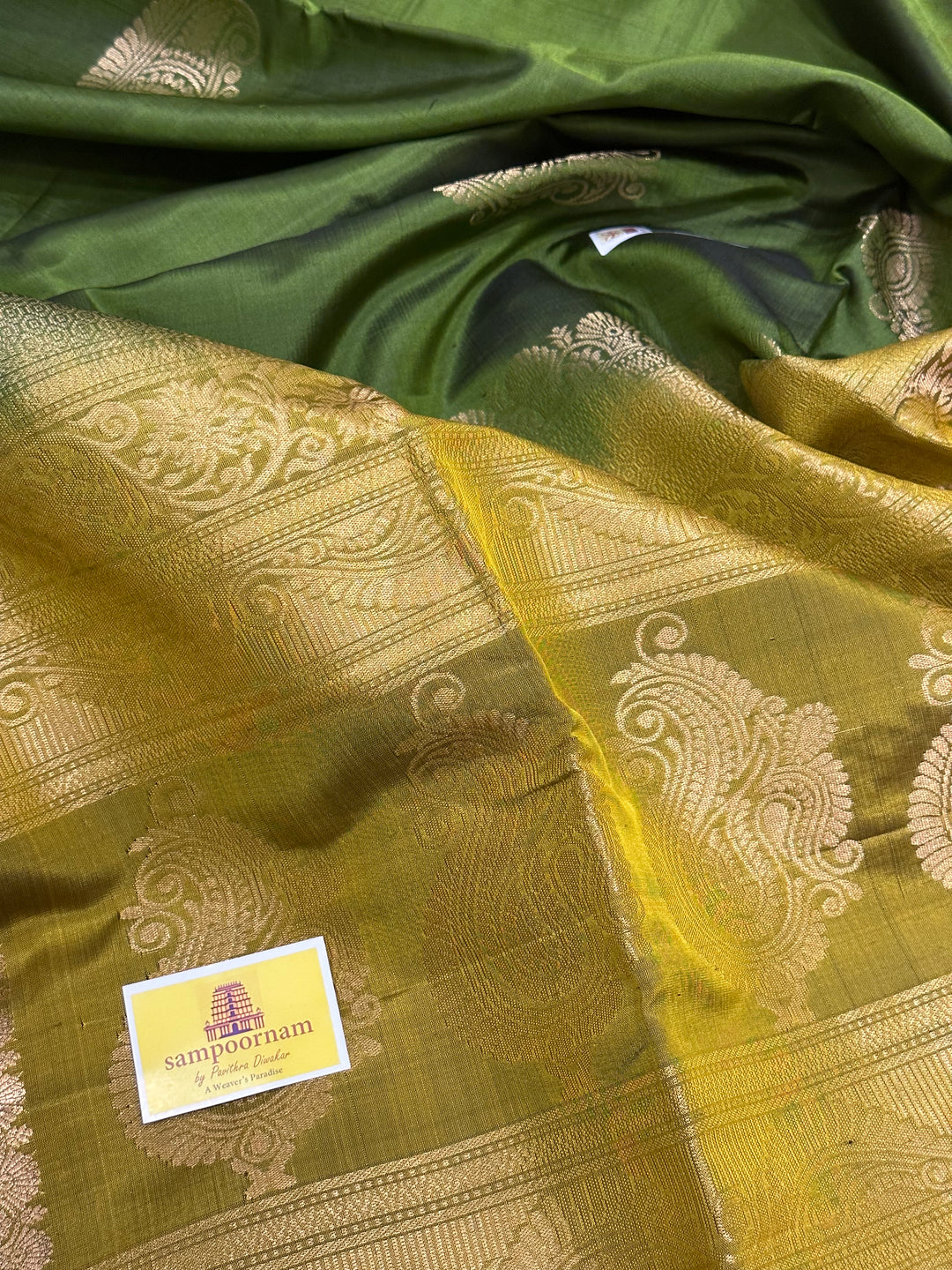 Green with Lemon Yellow Rich Zari Motif in the Body and Rich Pallu  Pure Soft Silk Saree