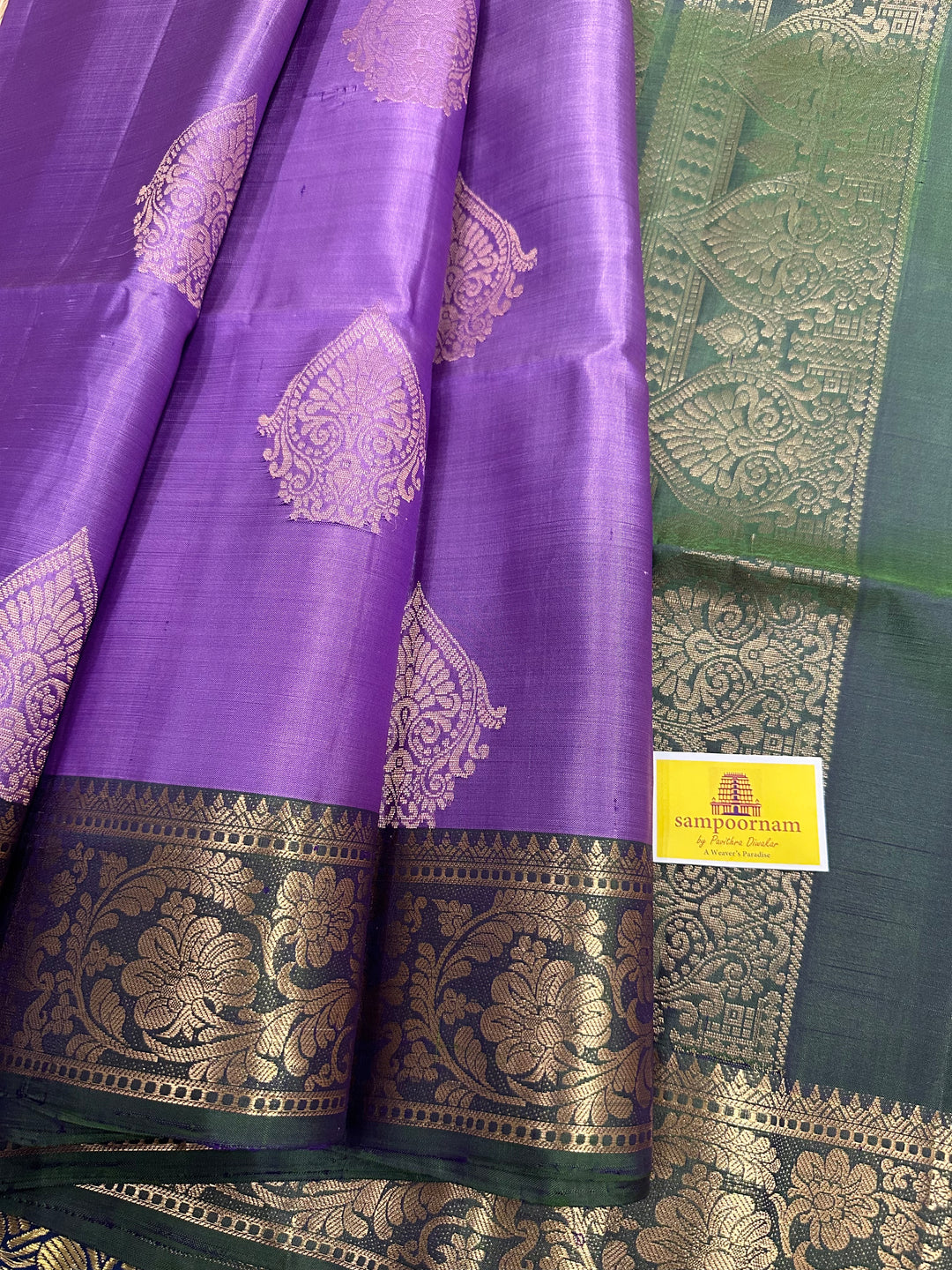 Lavender with Green ,Rich Zari Border And Rich Pallu with Zari Motif in the Body  Pure Soft Silk Saree