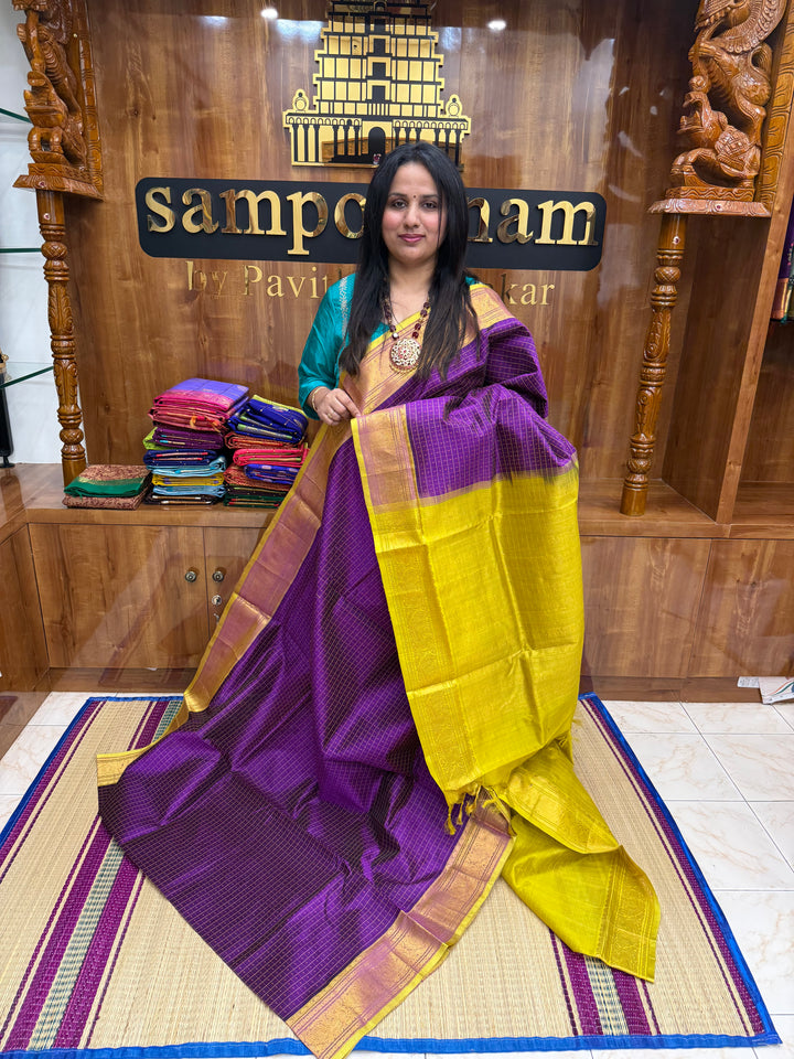 Vadamalli with Lemon Yellow , thread butta in the body , Traditional border and rich Pallu Lakshadeepam Silk Cotton Saree