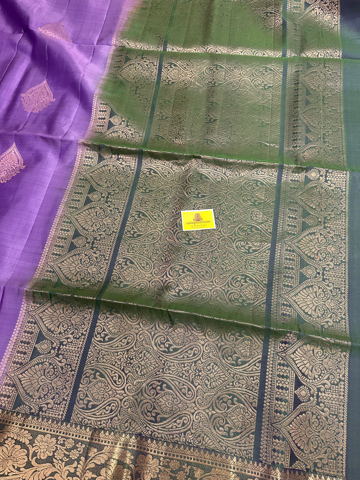 Lavender with Green ,Rich Zari Border And Rich Pallu with Zari Motif in the Body  Pure Soft Silk Saree