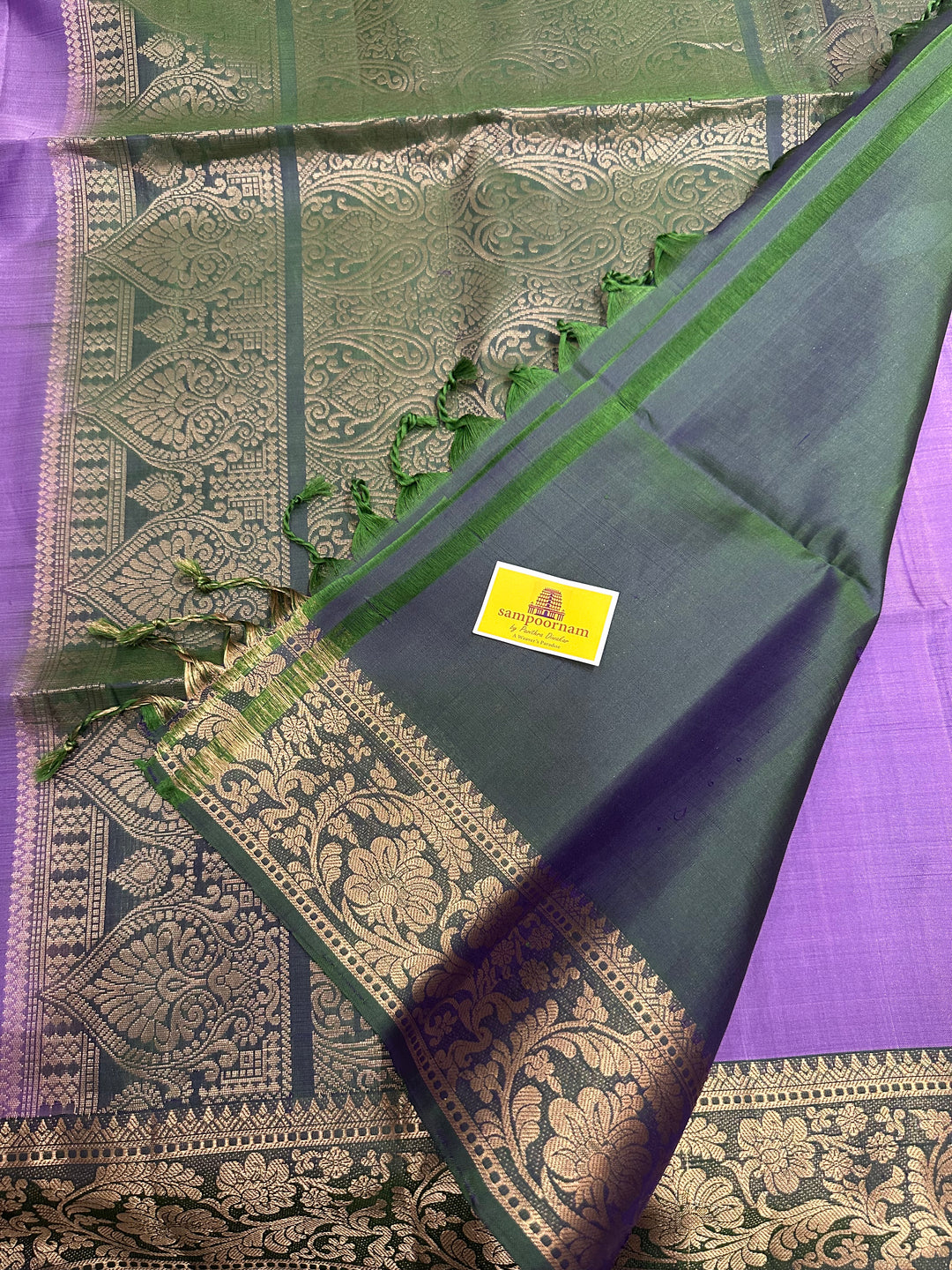 Lavender with Green ,Rich Zari Border And Rich Pallu with Zari Motif in the Body  Pure Soft Silk Saree