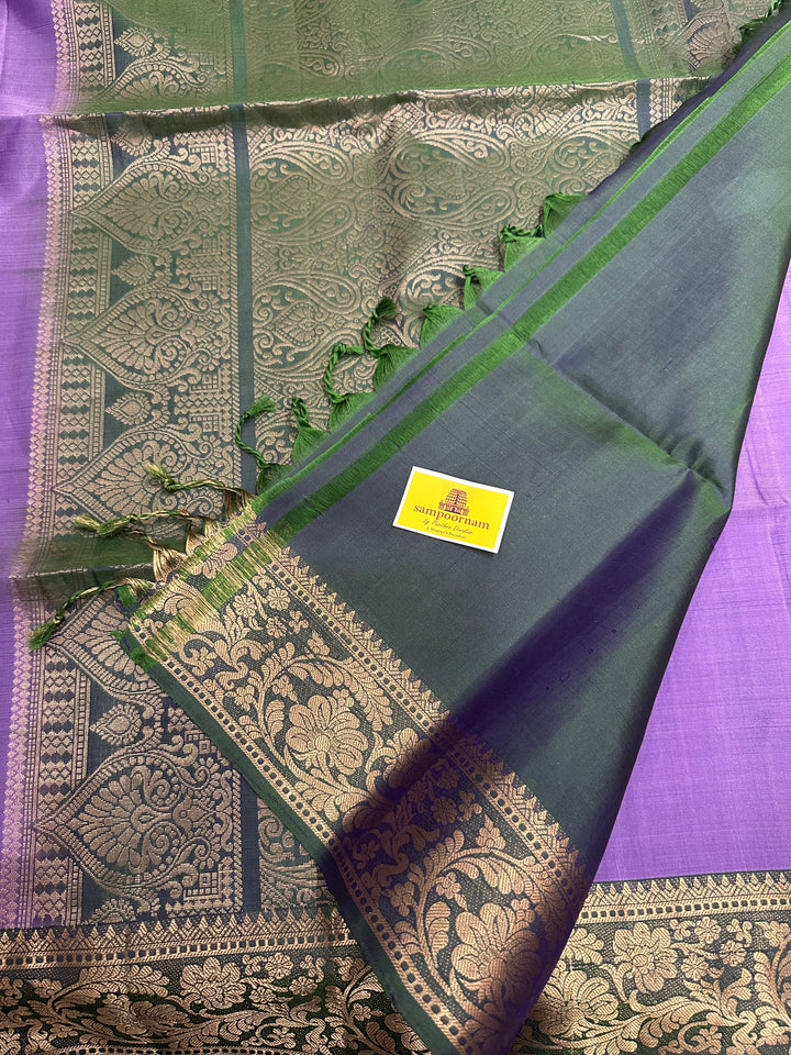 Lavender with Green ,Rich Zari Border And Rich Pallu with Zari Motif in the Body  Pure Soft Silk Saree