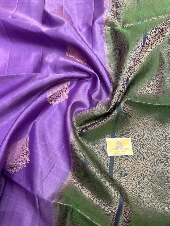 Lavender with Green ,Rich Zari Border And Rich Pallu with Zari Motif in the Body  Pure Soft Silk Saree