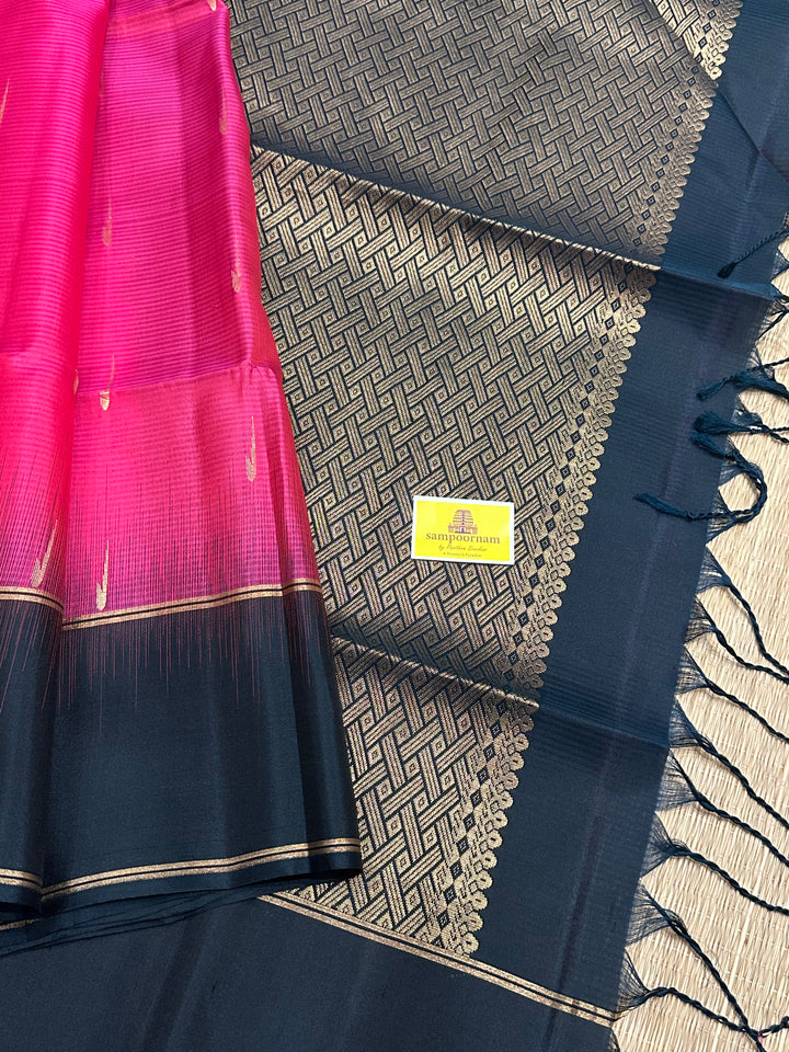 Magenta with Dark Green Rain Drop Zari Butta and Rich Pallu Soft Silk Saree