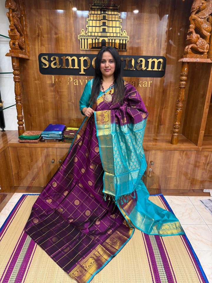 Vadamalli with Turquoise Blue , Mayil and Chakram Butta in the Body, Traditional One side Long Borders and Rich Pallu Mayil Chakram Silk Cotton Saree
