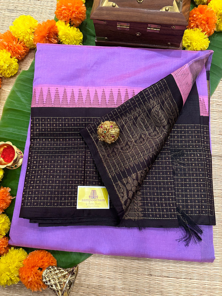 Lavender with One Side Lakshadeepam Big Border , Rich Pallu Korvai Silk Cotton Saree