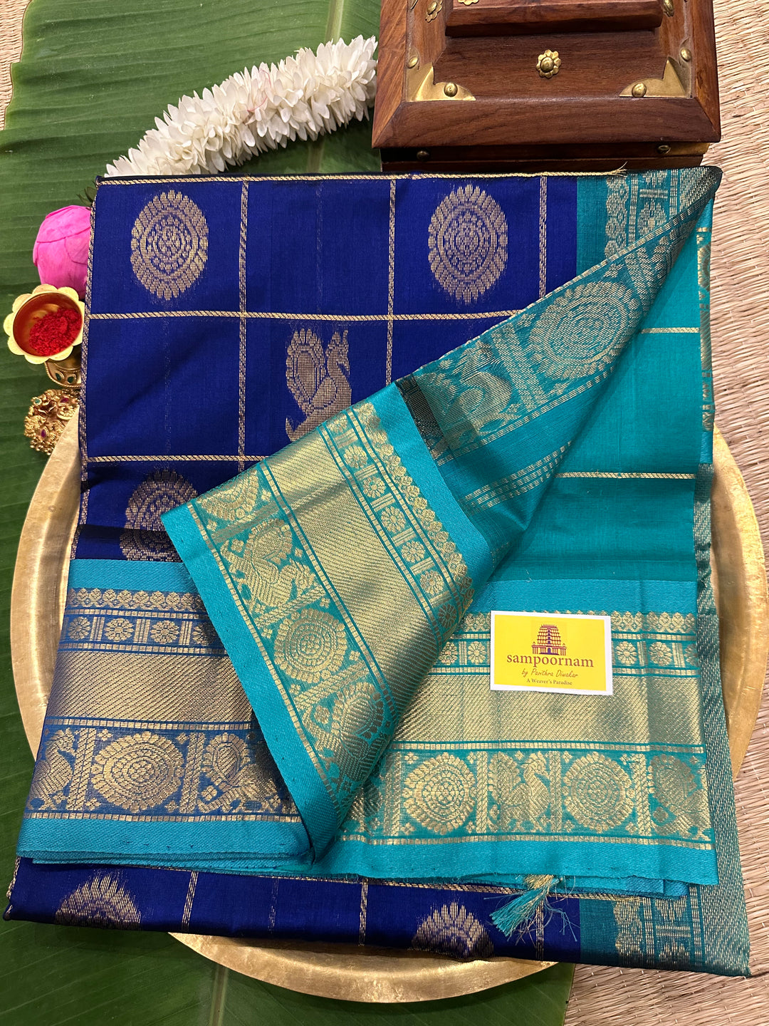 Blue with Blue Mayil Chakram Silk Cotton Saree