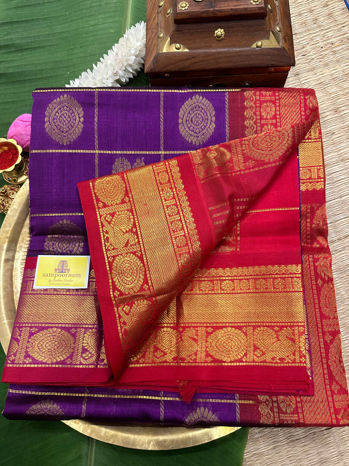 Purple with Red Mayil Chakram Silk Cotton Saree