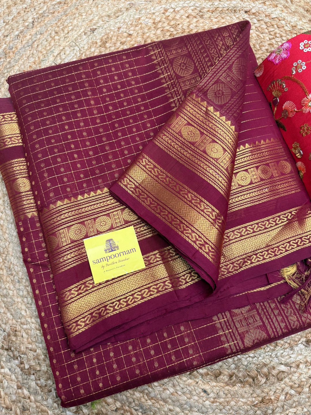 Kumkum Red , Zari  butta in the body , Traditional border and rich Pallu Lakshadeepam Silk Cotton Saree