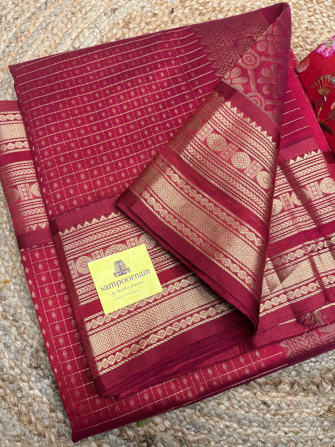 Classic Red , Zari  butta in the body , Traditional border and rich Pallu Lakshadeepam Silk Cotton Saree