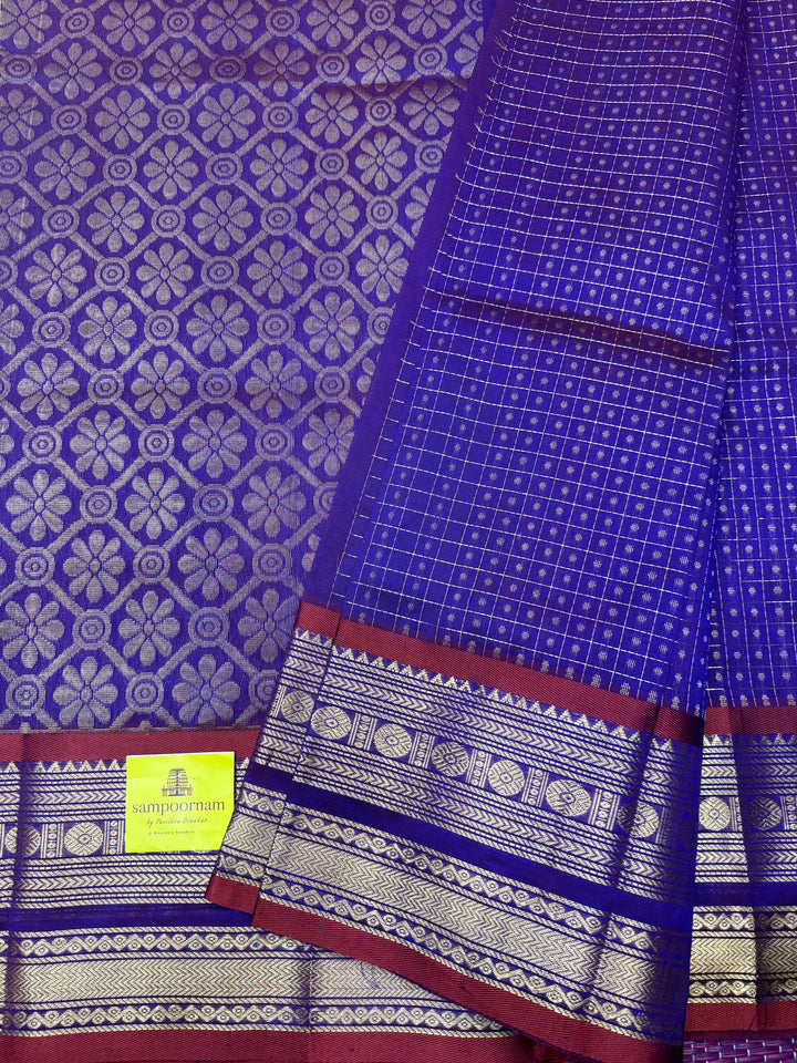 Double Shaded Vadamalli , Zari  butta in the body , Traditional border and rich Pallu Lakshadeepam Silk Cotton Saree
