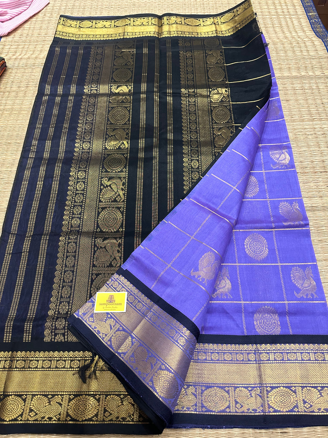 Lavender with Black Mayil Chakram Silk Cotton Saree