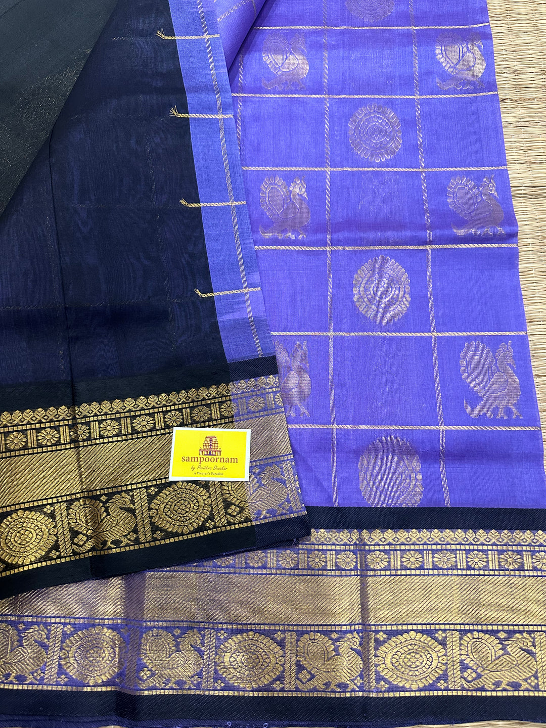 Lavender with Black Mayil Chakram Silk Cotton Saree