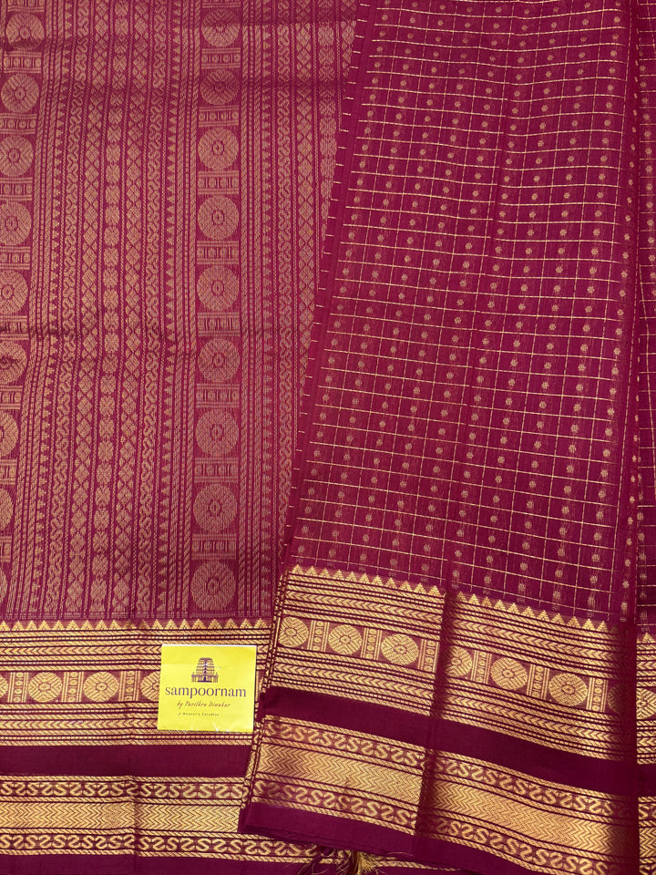 Kumkum Red , Zari  butta in the body , Traditional border and rich Pallu Lakshadeepam Silk Cotton Saree