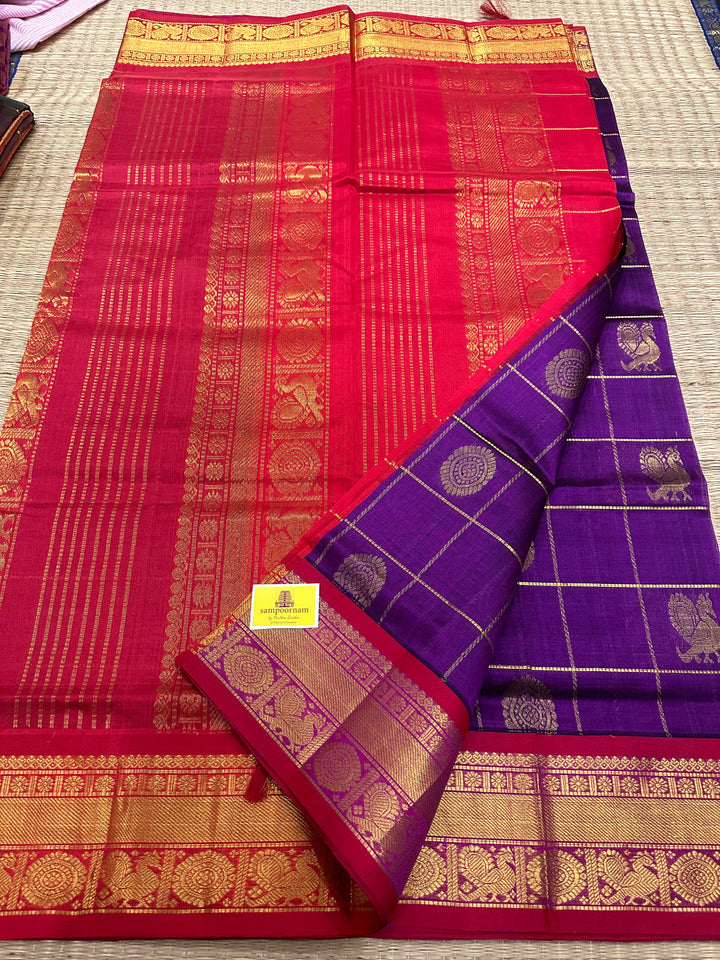 Purple with Red Mayil Chakram Silk Cotton Saree