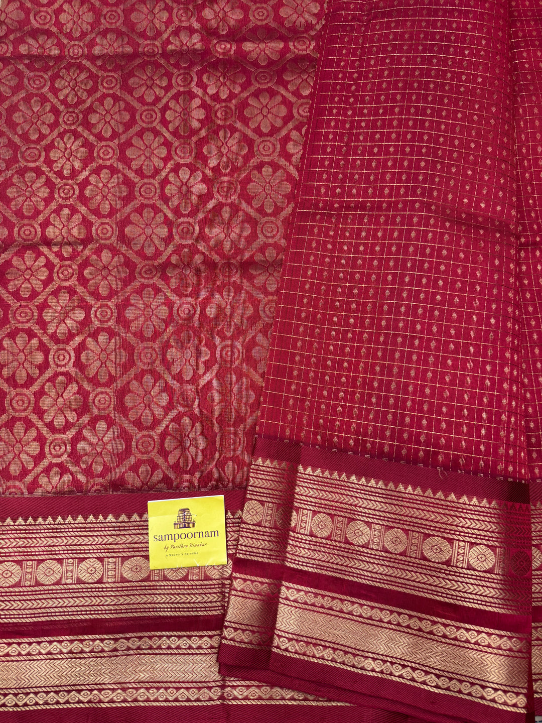 Classic Red , Zari  butta in the body , Traditional border and rich Pallu Lakshadeepam Silk Cotton Saree