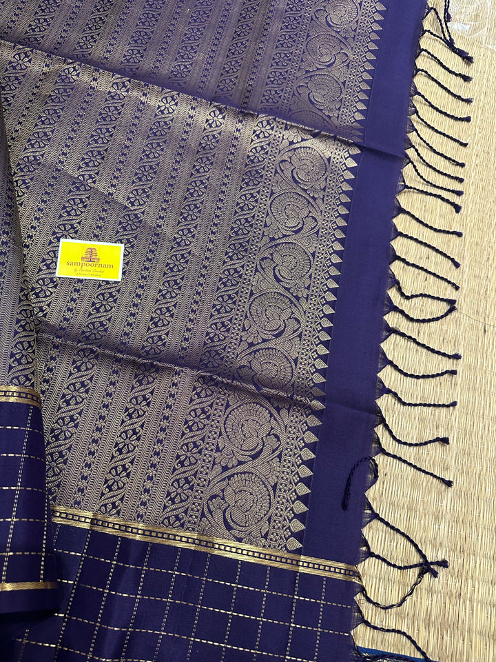 Light Greenish Blue with Dark Blue ,Zari Checks In the Border , Silver and Gold Zari Lines in the Body and Rich Pallu, Pure Soft Silk Saree