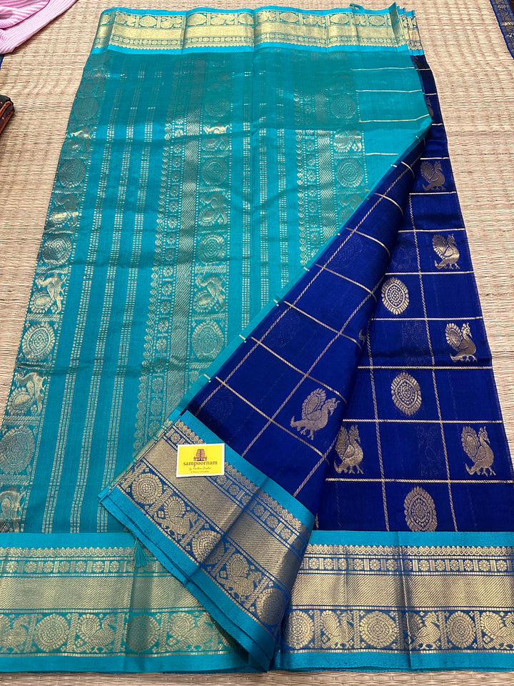 Blue with Blue Mayil Chakram Silk Cotton Saree