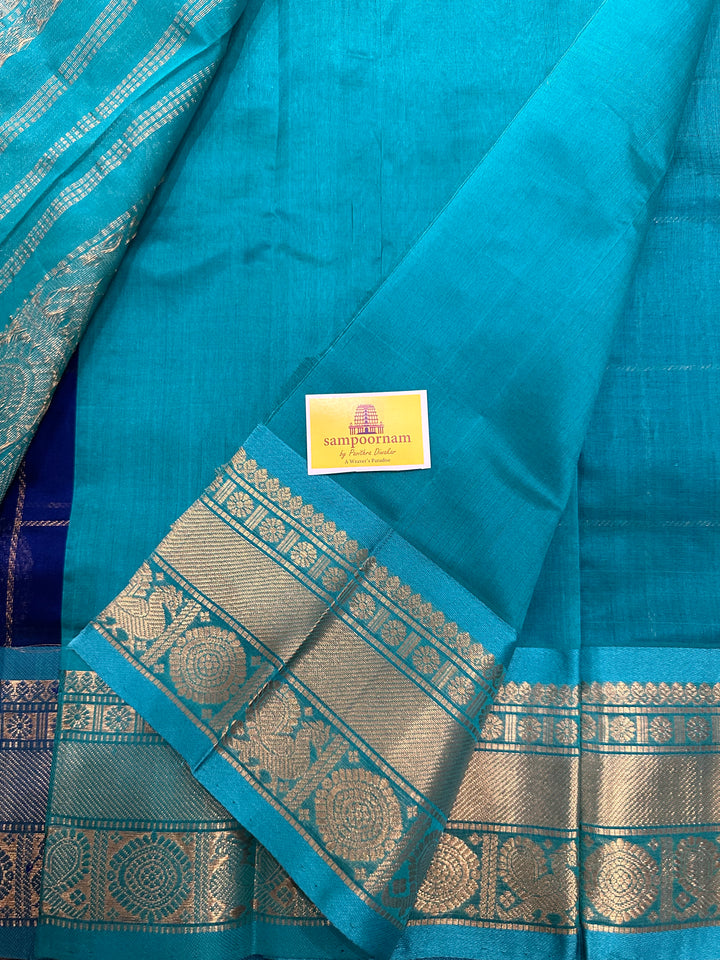 Blue with Blue Mayil Chakram Silk Cotton Saree