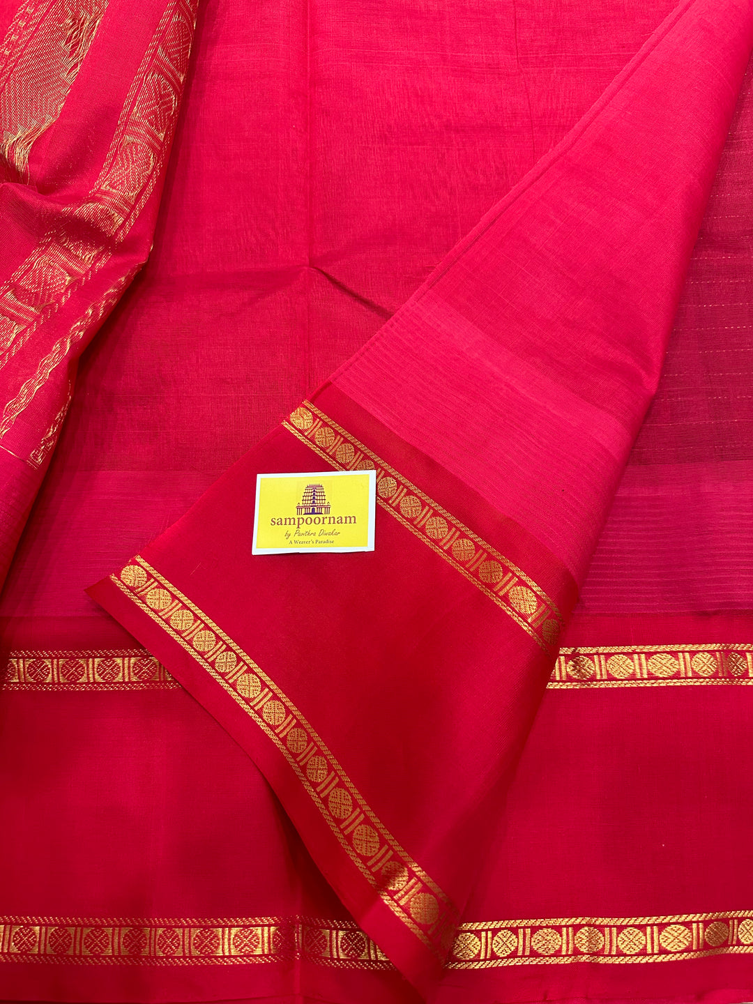 Brown with Red Body Checks Temple Border Korvai Silk Cotton Saree