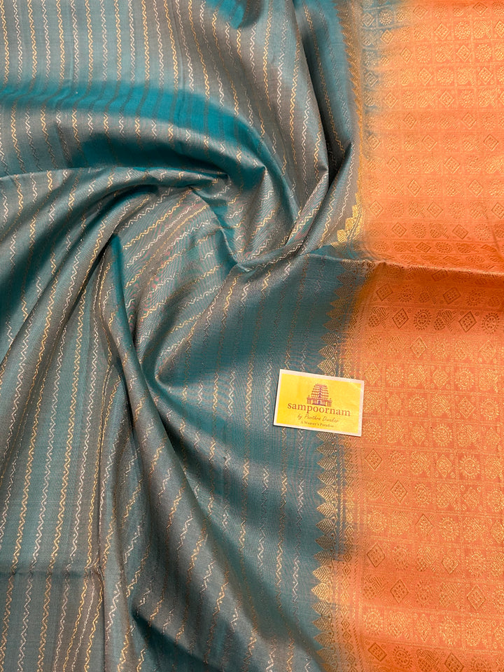 Red, Green, Orange Pallum Pazham Kattam Silk Cotton Saree