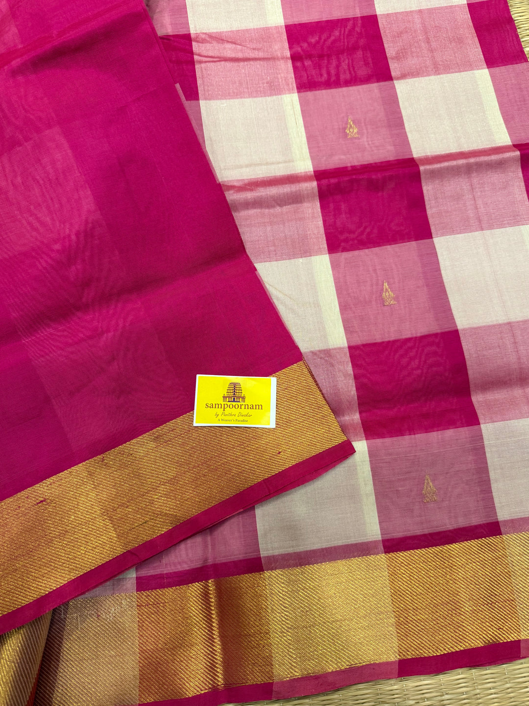 Pink , White Zari Butta in the Body Pallum Pazham Kattam Silk Cotton Saree