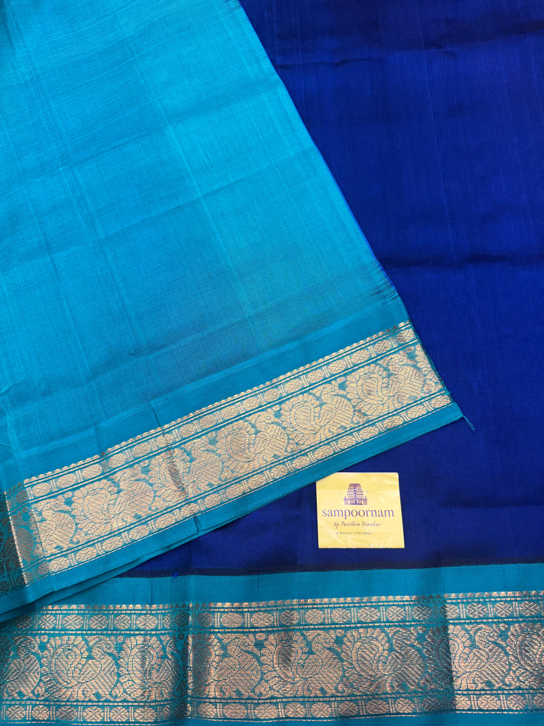 Blue with Turquoise Blue , Traditional Borders with Rich Pallu Korvai Silk Cotton Saree