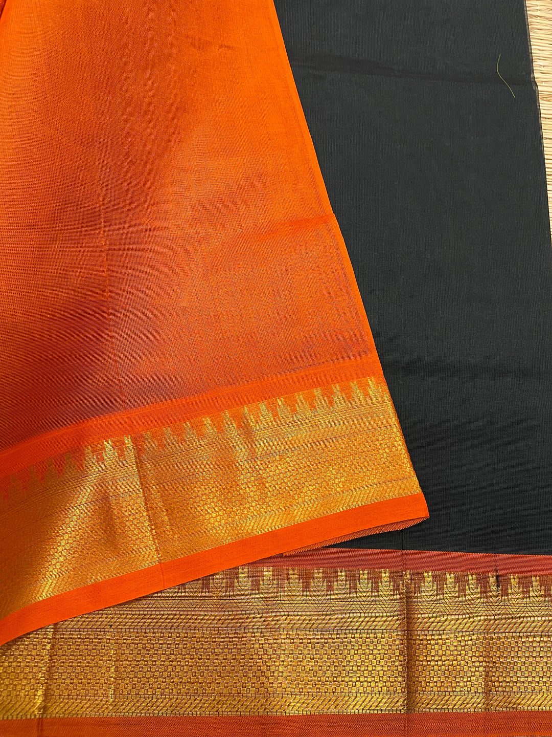 Black with Orange Silk Cotton Saree