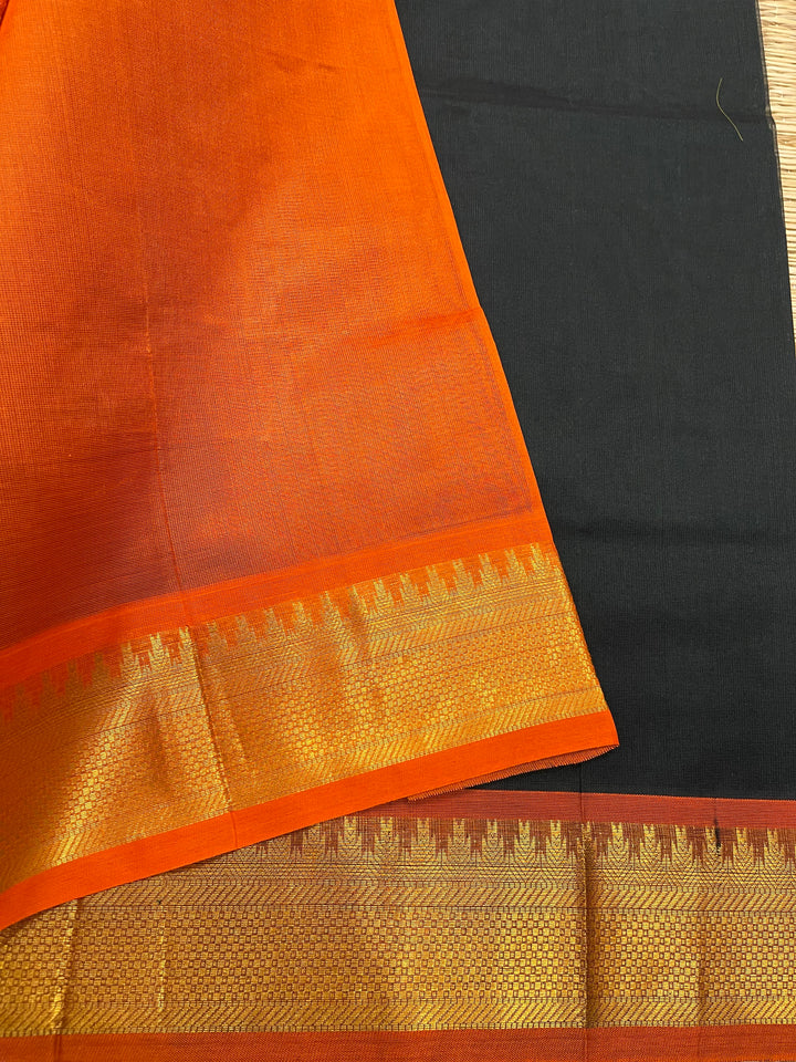 Black with Orange Silk Cotton Saree