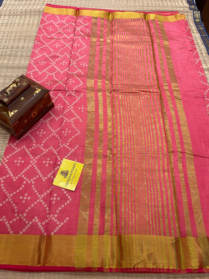 Pink Bandini Printed Semi Tussar Saree