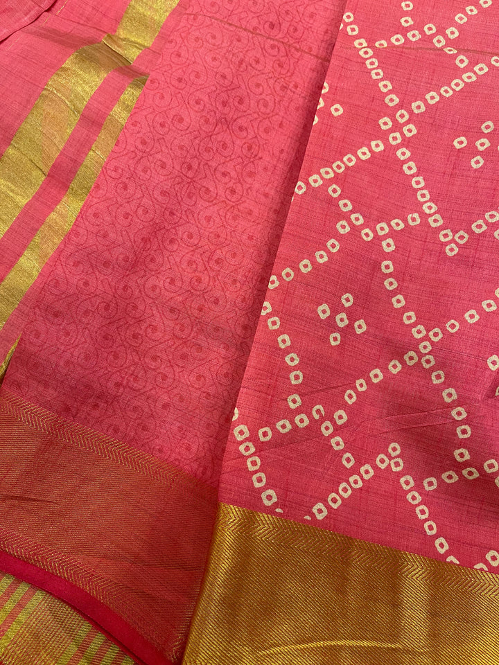 Pink Bandini Printed Semi Tussar Saree