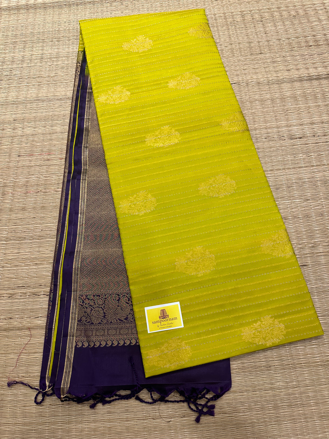 Red,Green,Mustard Small Checks with Zari Lines  Pallum Pazham Kattam Silk Cotton Saree