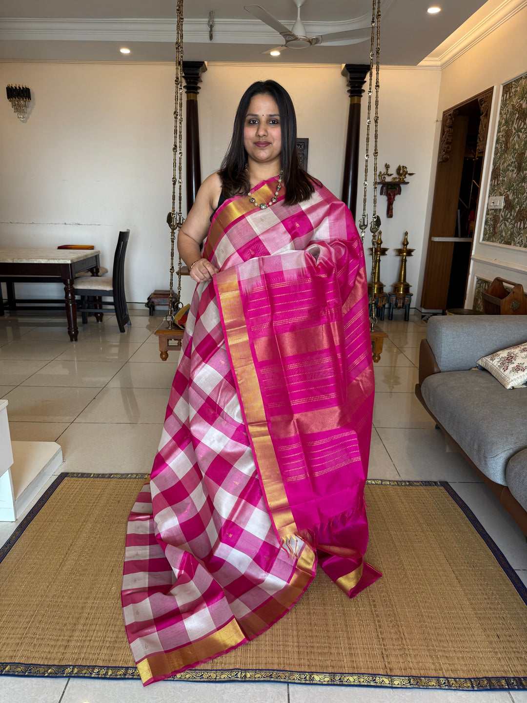 Pink , White Zari Butta in the Body Pallum Pazham Kattam Silk Cotton Saree