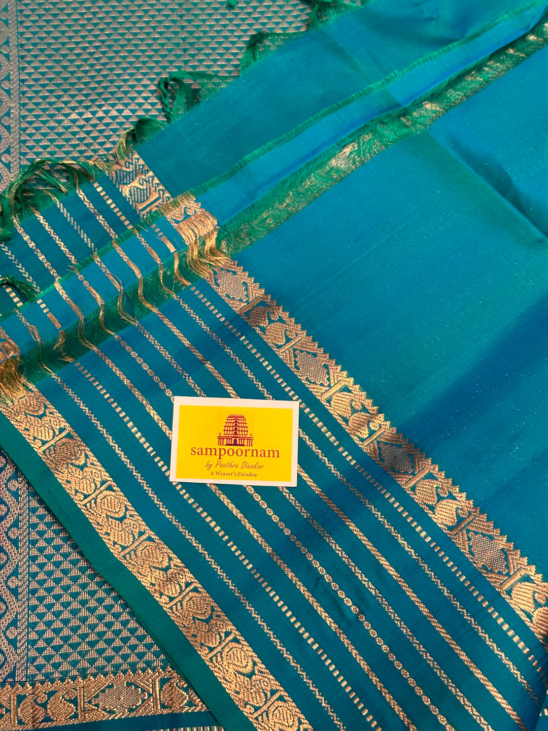 Blue Black Zari Butta in the Body Pallum Pazham Kattam Silk Cotton Saree