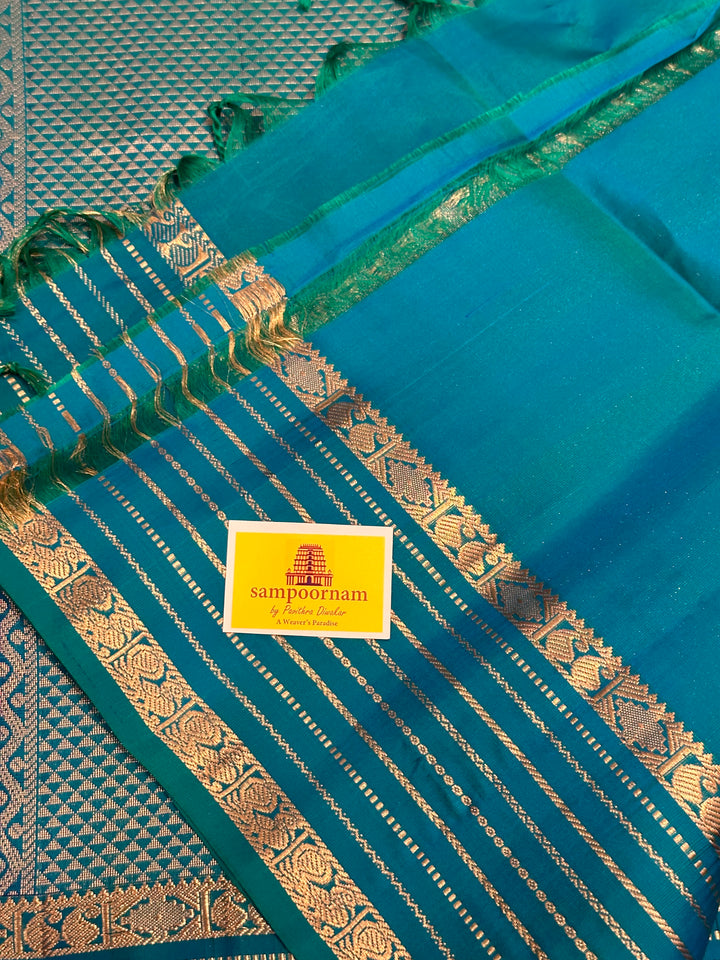 Dark Blue with Light Blue, Zari Butta in the Body, Border Zari Lines and Rich Pallu , Pure Soft Silk Saree