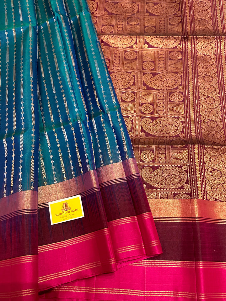 Blue with Triple Border and rich Zari Lines in the Body and Rich Pallu Pure Soft Silk Saree