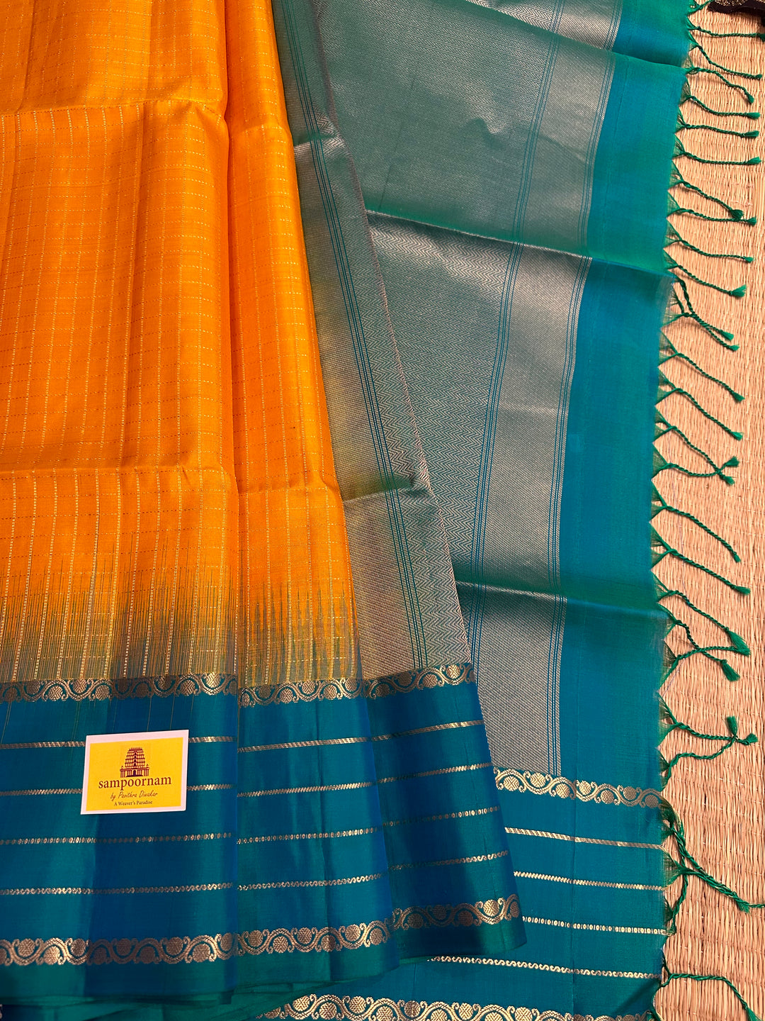 Yellow with Truquoise Blue, Rich Zari Kattam in The Body and Rettapet Border with Rich Pallu Pure Soft Silk Saree